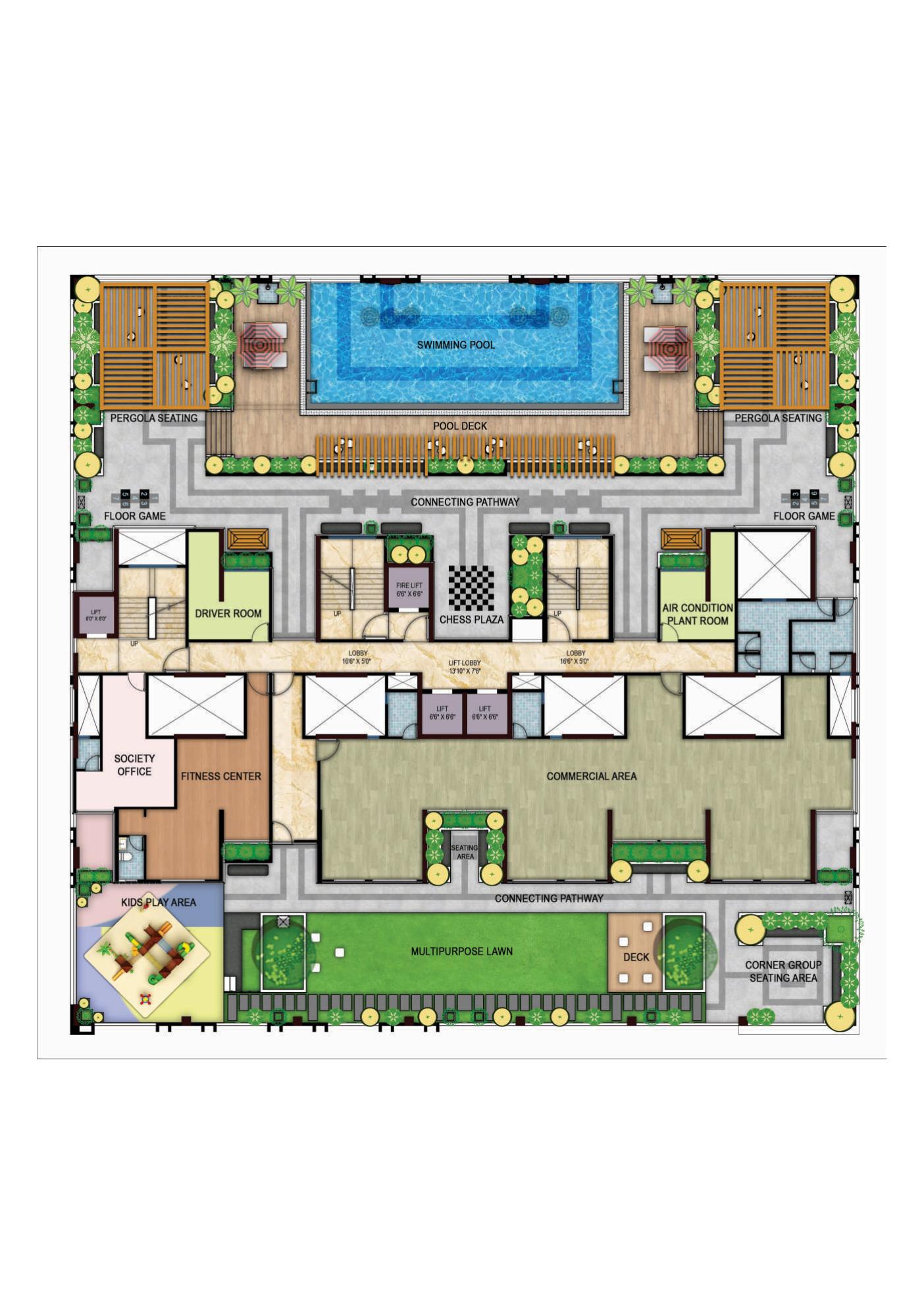 Malhar 24 East — Amenity Podium with Swimming Pool